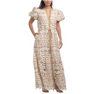 SOLITAIRE Puff Sleeve Embroidered Lace Maxi Dress